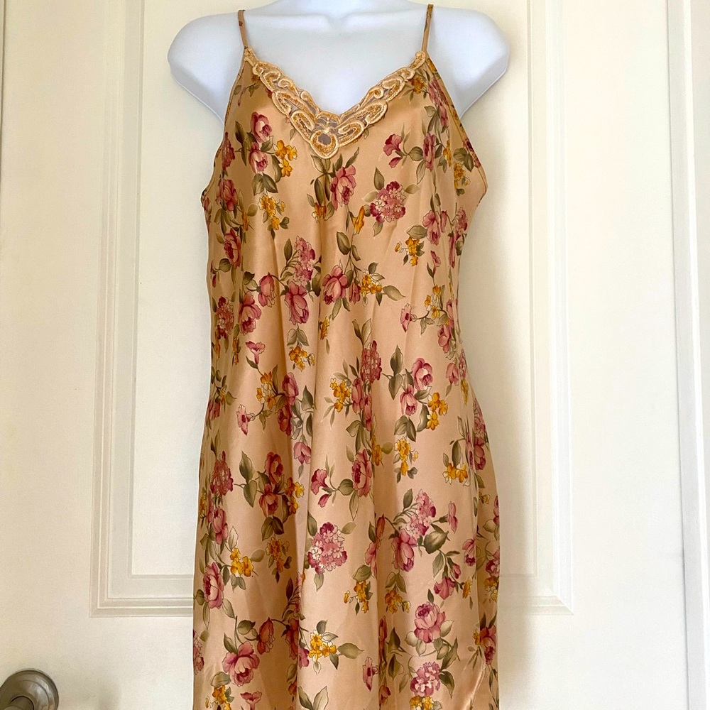Vintage Intimate Affair floral fabric  lace sequins chemise slip size S